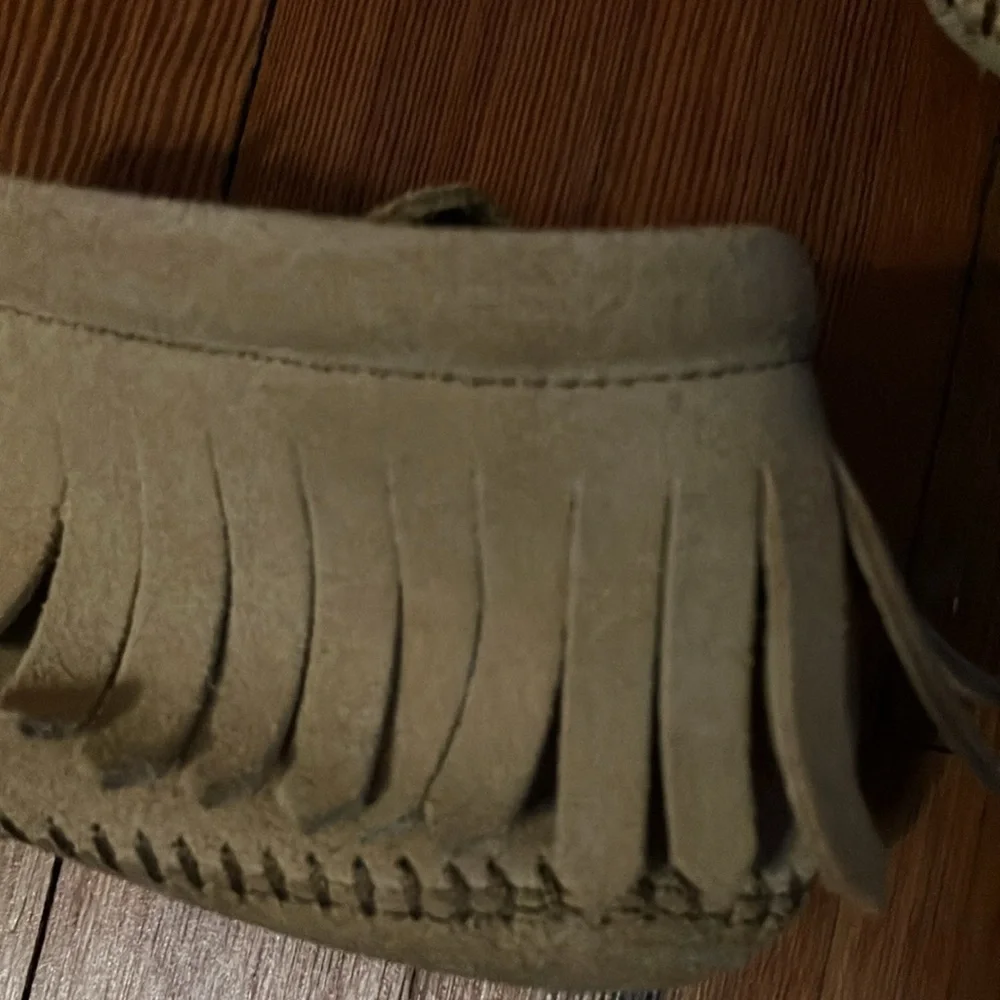 Minnetonka Tan Moccasins with Fringe Detail 5